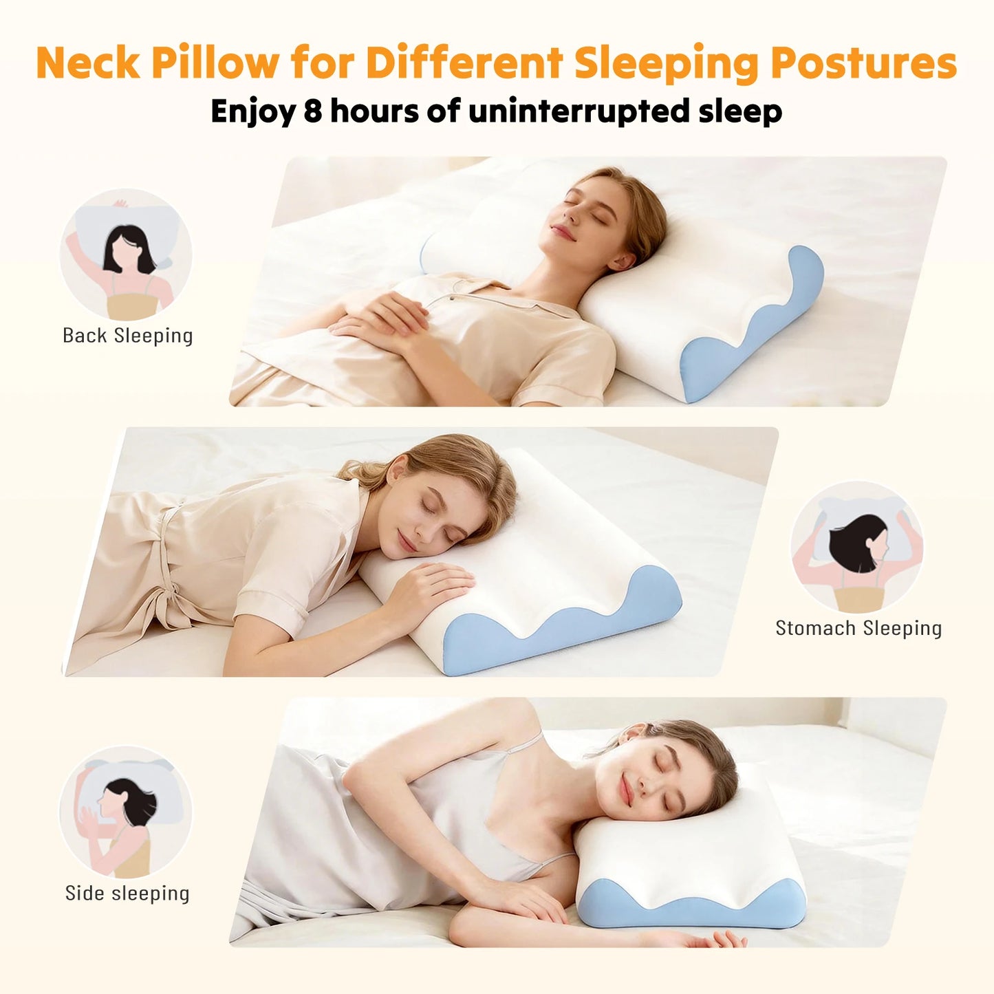 Ergonomic Contour Memory Foam Pillow for Neck Pain Relief Foam Bed Pillow with Cooling Washable Cover Pillowcase