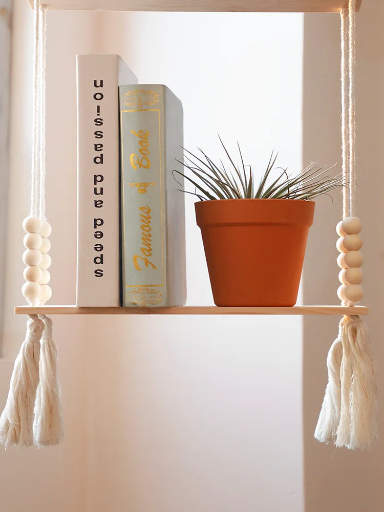 Wooden Wall Mount Storage Rack With Floating Plant Shelves