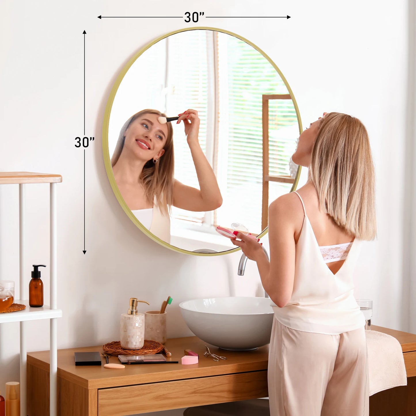 JHK Matte Metal Framed Round Vanity Mirror Wall Mount