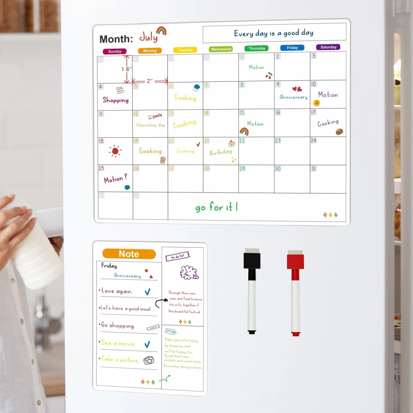 Magnetic Fridge Calendar Whiteboard Planner With Dry Erase Surface