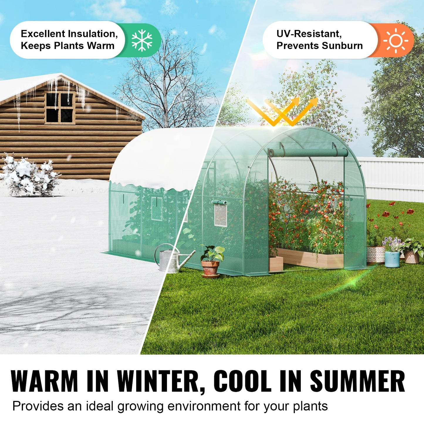 SucceBuy Walk-In Tunnel Greenhouse With Steel Frame And PE Cover