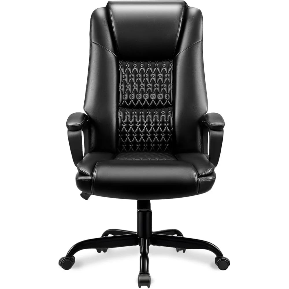 Leather Office Desk Chair With Ergonomic Lumbar Support