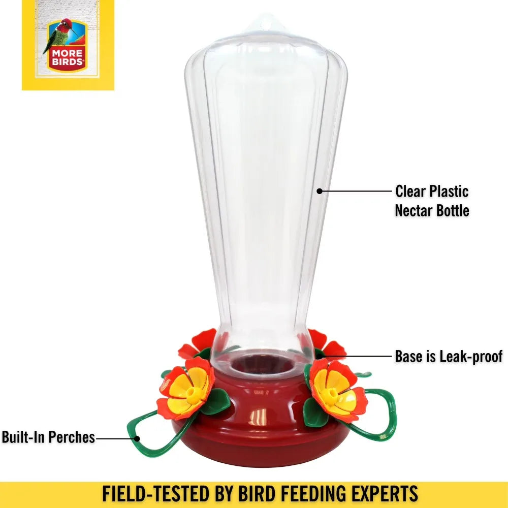 Clear Plastic Hummingbird Feeder with 25 oz Nectar Capacity Garden Flower Shaped Bird Feeder