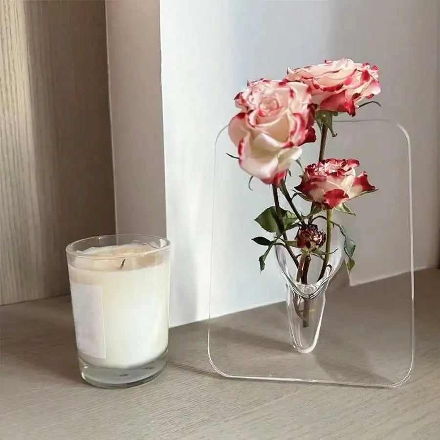 Frame Flower Vase Clear Acrylic Modern Home Decor Desktop Vase