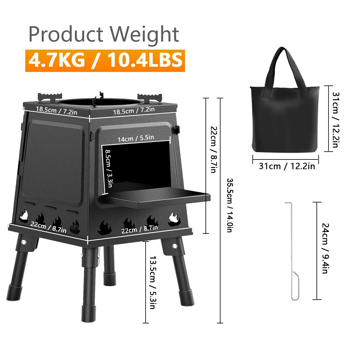 Portable Cast Iron Wood Burning Camp Stove For Outdoor Hiking