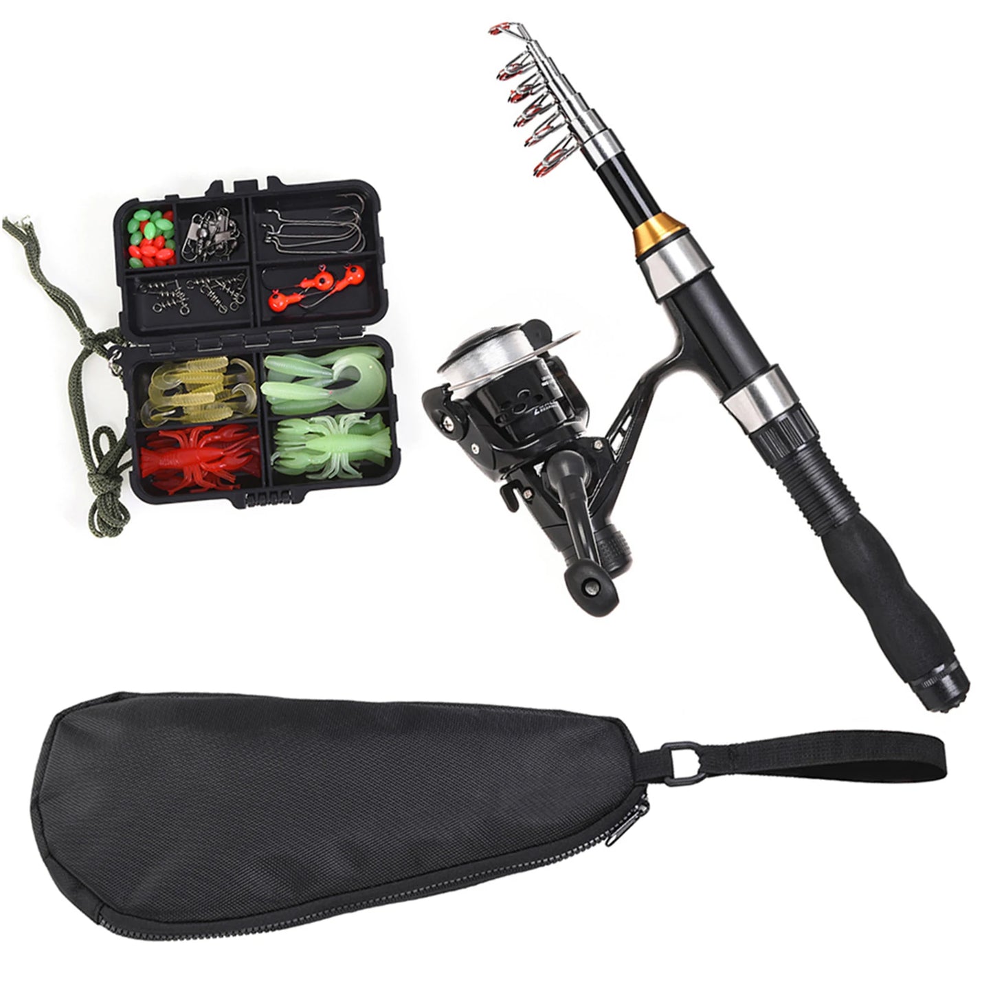 Telescopic Fishing Rod And Spinning Reel Combo Kit With Lures