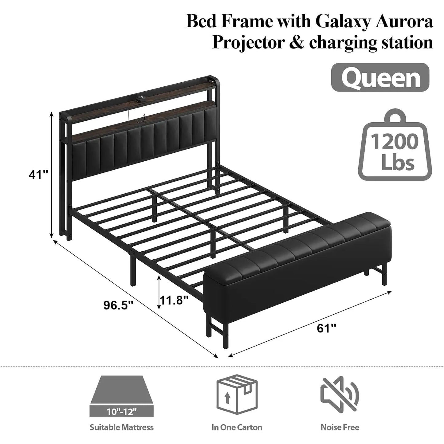 Bed Frame With Star Projector And Charging Station