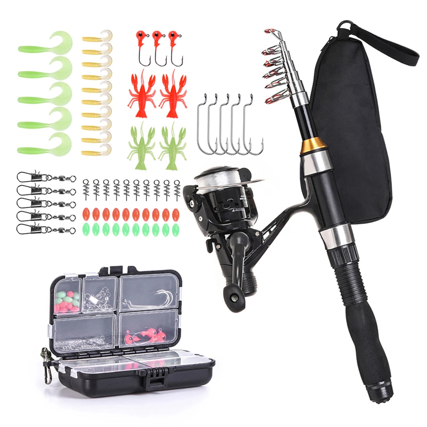 Telescopic Fishing Rod And Spinning Reel Combo Kit With Lures