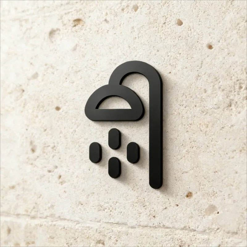 Laser-Cut 3D Acrylic Shower Symbol Sign Self-Adhesive Door Decor