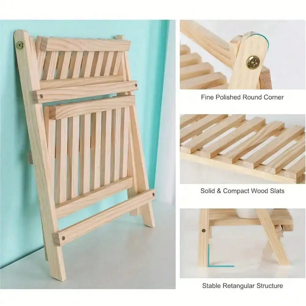 Wooden Desktop Storage Rack Dual Layer Display Shelf