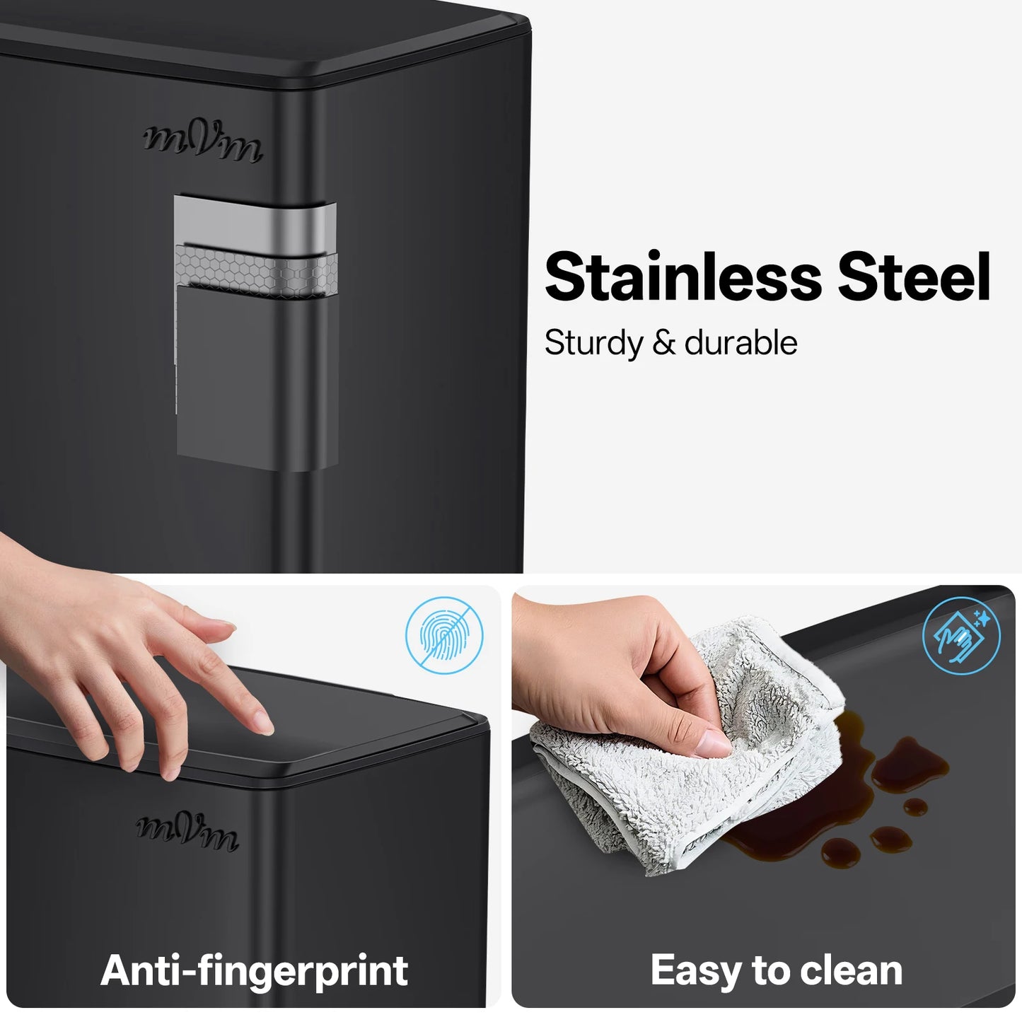 mVm Stainless Steel Step Trash Can With Lid Fingerprint Resistant