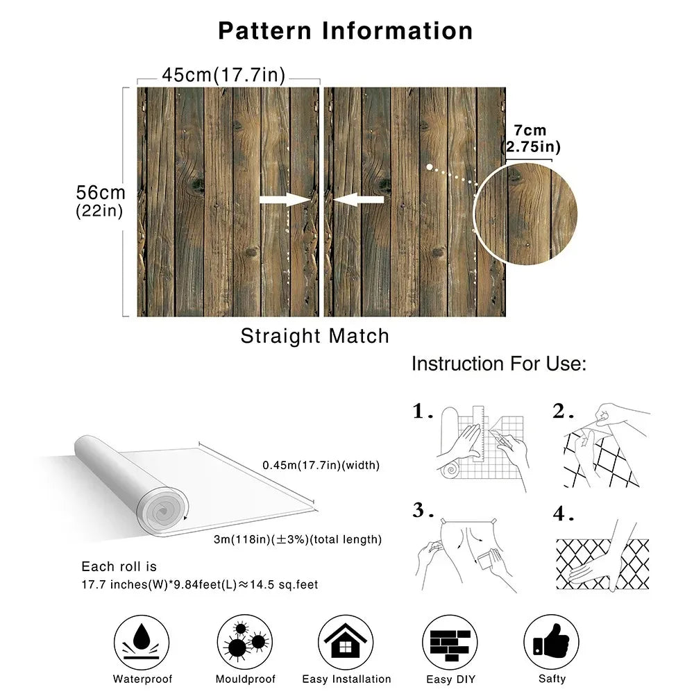 KALYNN Retro Faux Wood Grain Peel And Stick Wallpaper
