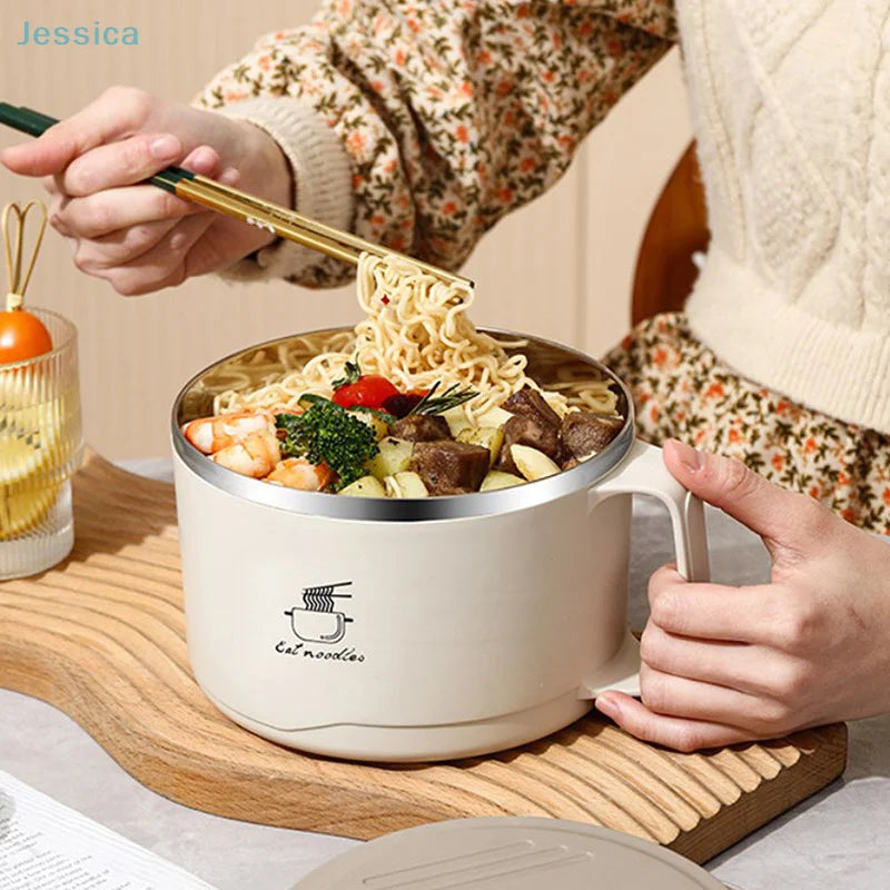 Stainless Steel Instant Noodle Bowl With Lid Double Layer