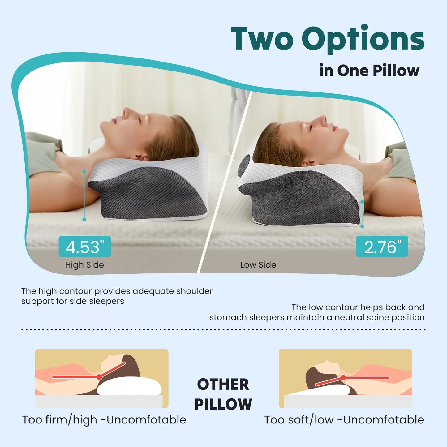 Ergonomic Cervical Neck Pillow, Memory Foam bedroom with Cooling Pillowcase sleep Contour Pillows