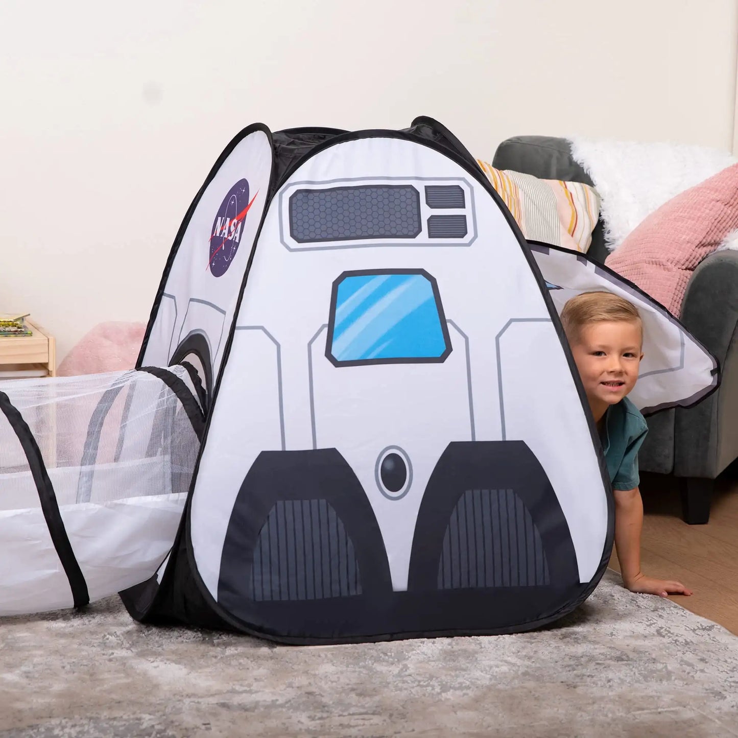 Joyfy Rocket Ship Pop Up Tent Set With Tunnel For Kids Pretend Play