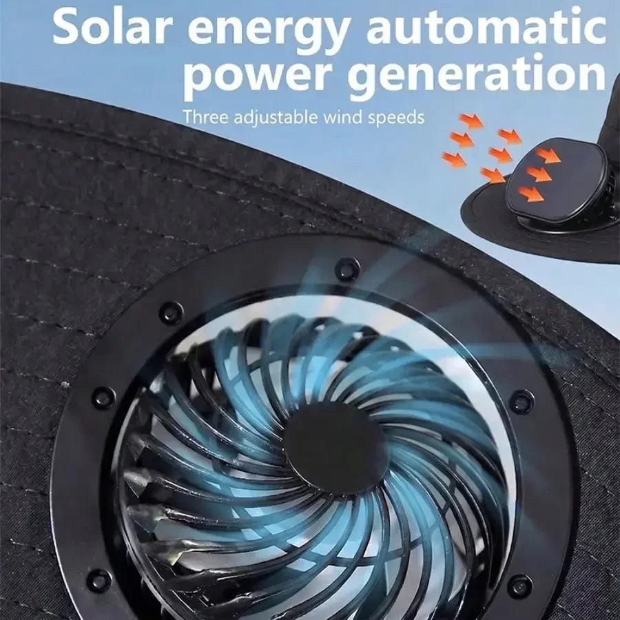 Solar Fan Cap With USB And UV Protection 180 Degree
