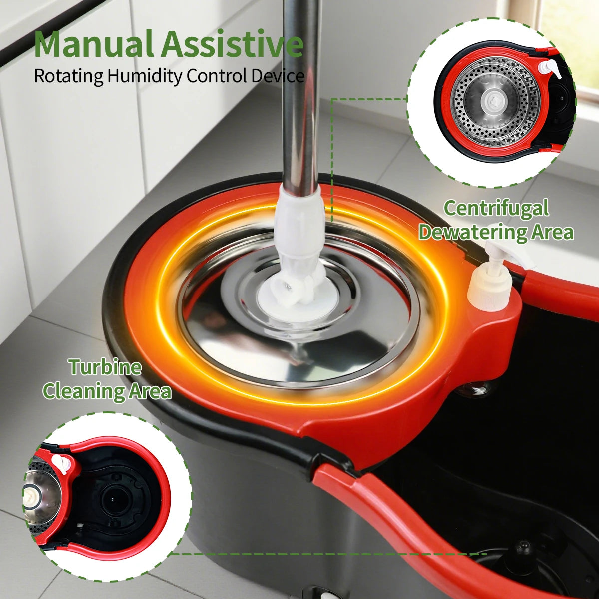 Mop Bucket Set With 360 Degree Dual Motion Spin Mop System Self Cleaning Bucket