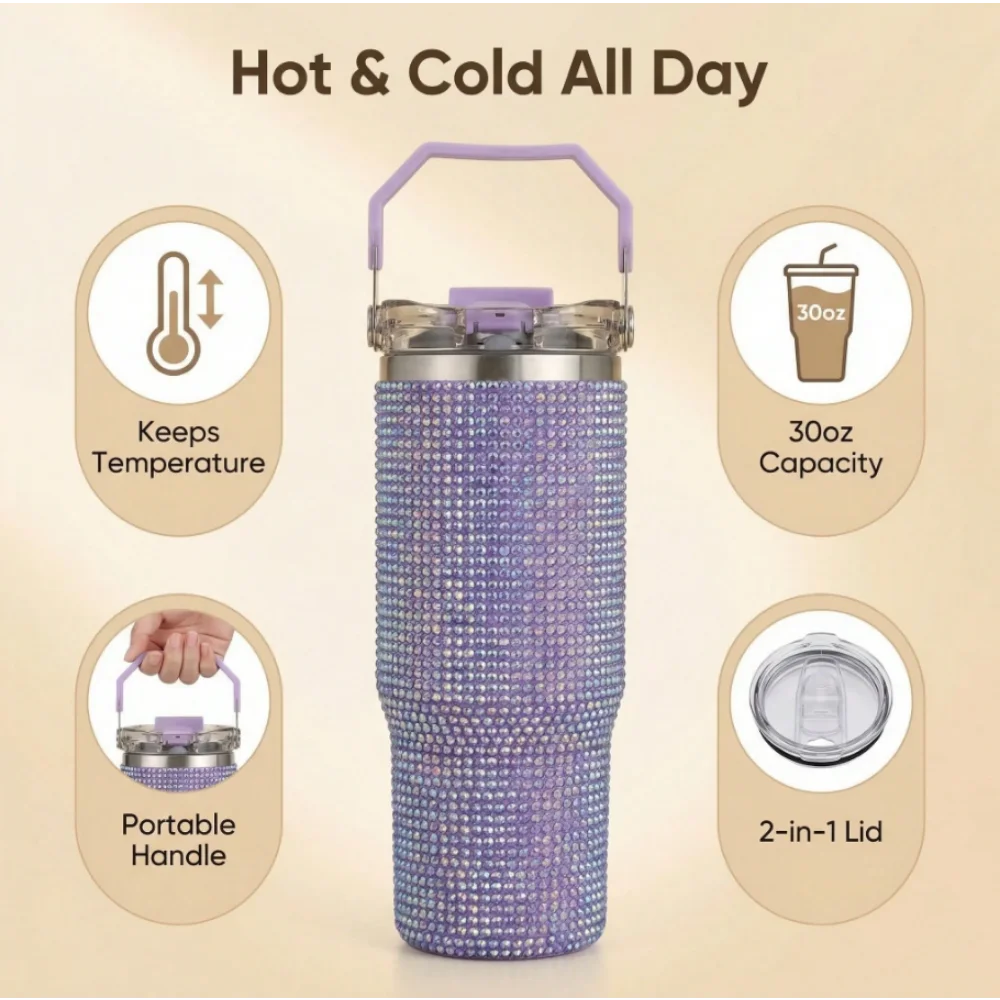Diamond Finish Double Wall Vacuum Insulated Tumbler With Lid