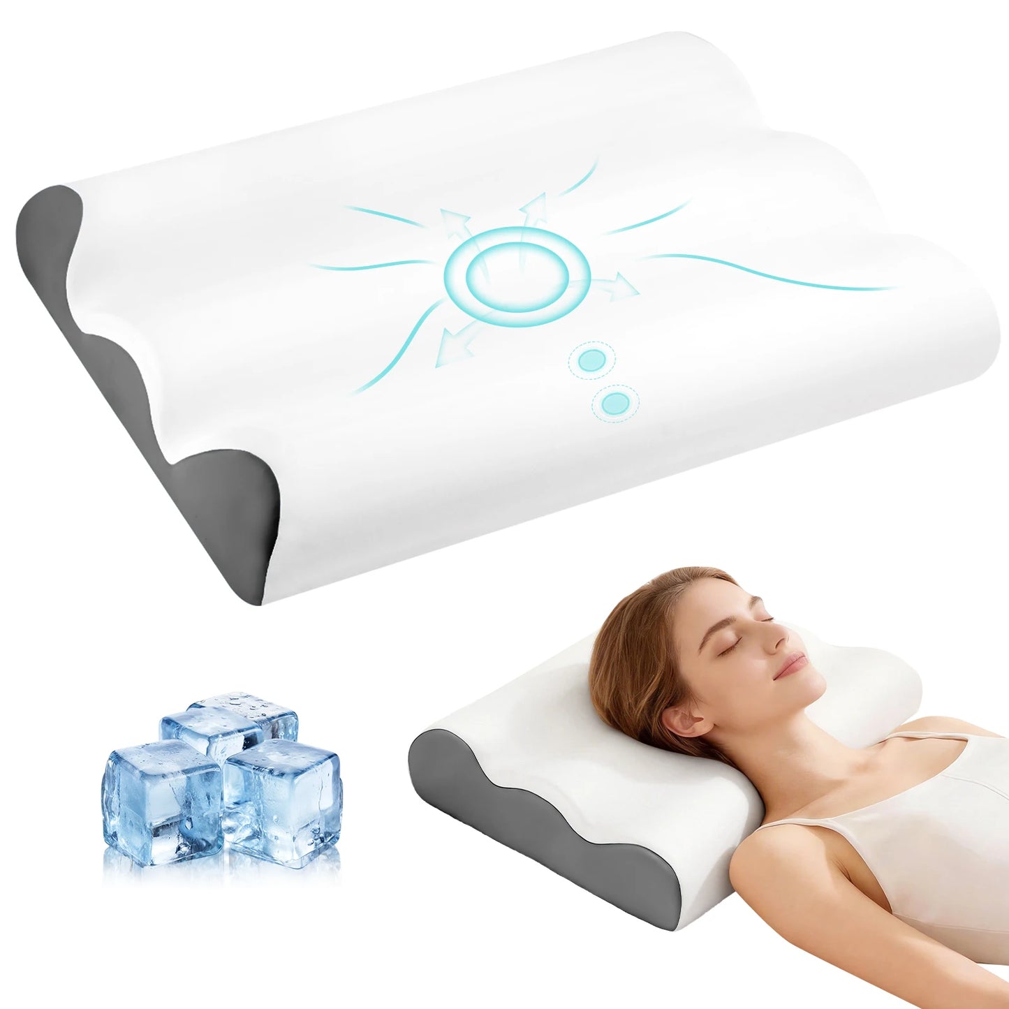 Ergonomic Contour Memory Foam Pillow for Neck Pain Relief Foam Bed Pillow with Cooling Washable Cover Pillowcase
