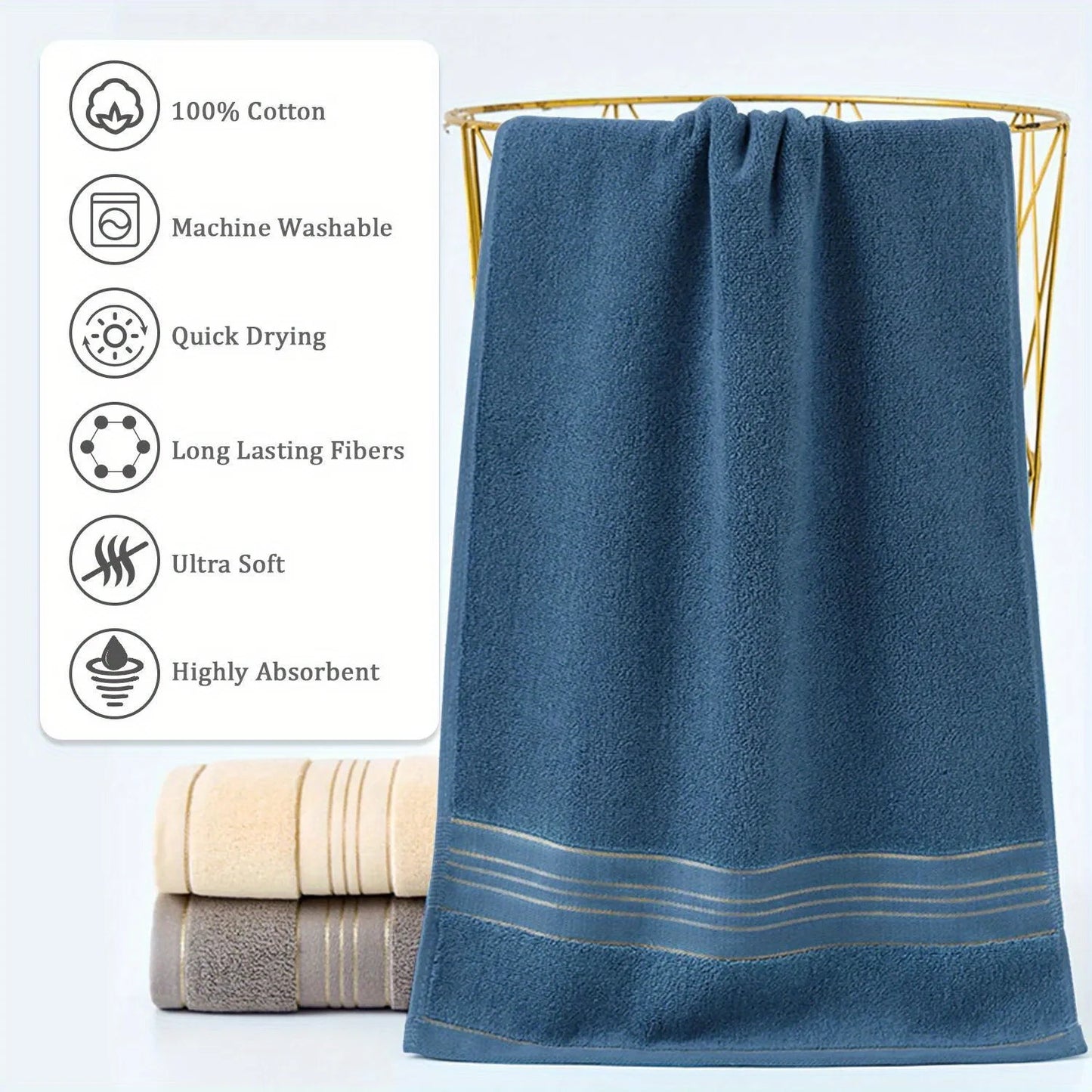 Pure Cotton Bath Towel Soft Absorbent Quick Dry Bathroom Towel