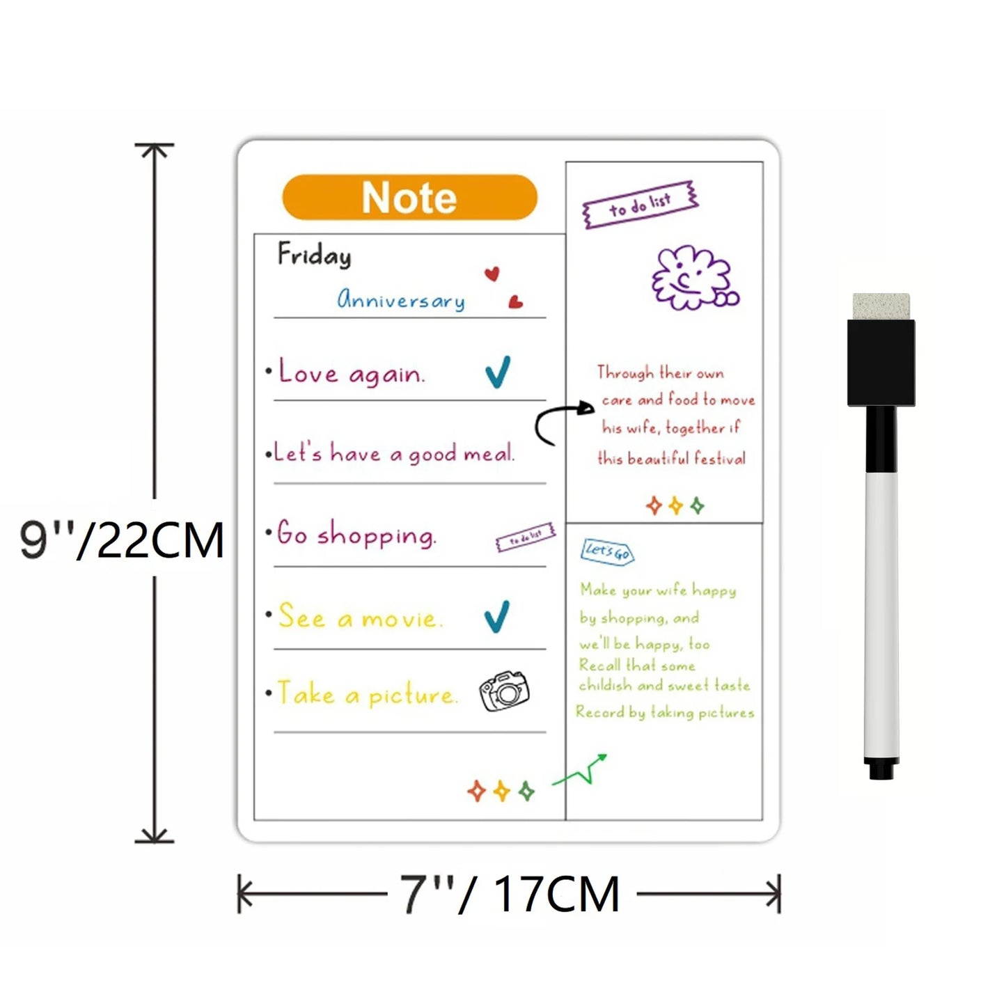 Magnetic Fridge Calendar Whiteboard Planner With Dry Erase Surface