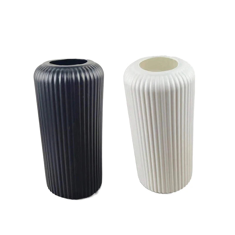 Striped Ceramic Like Plastic Vase For Flowers Floral Display