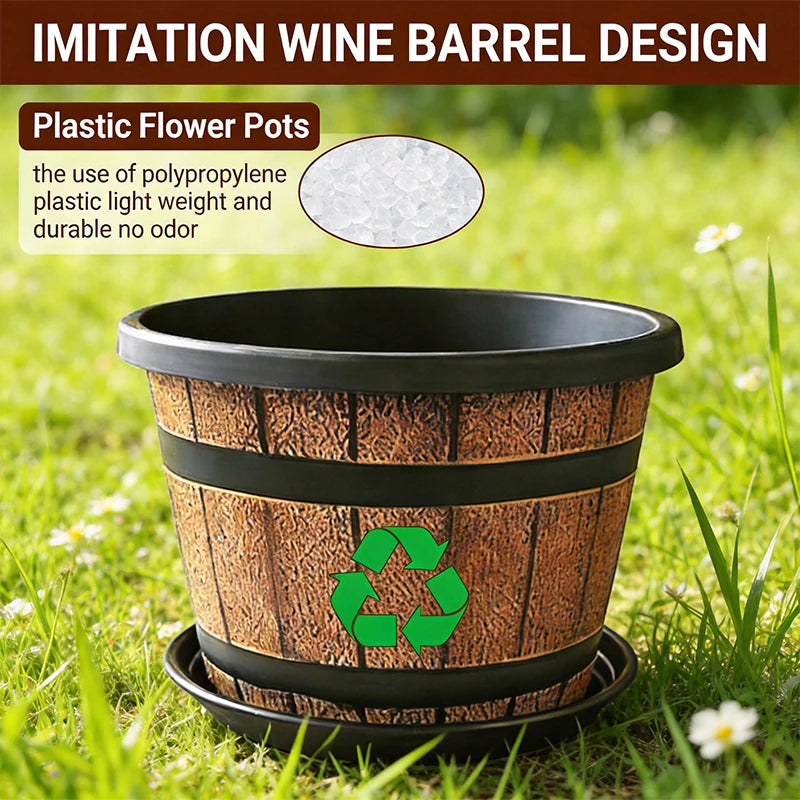 Indoor Large Resin Planter Imitation Wooden Barrel