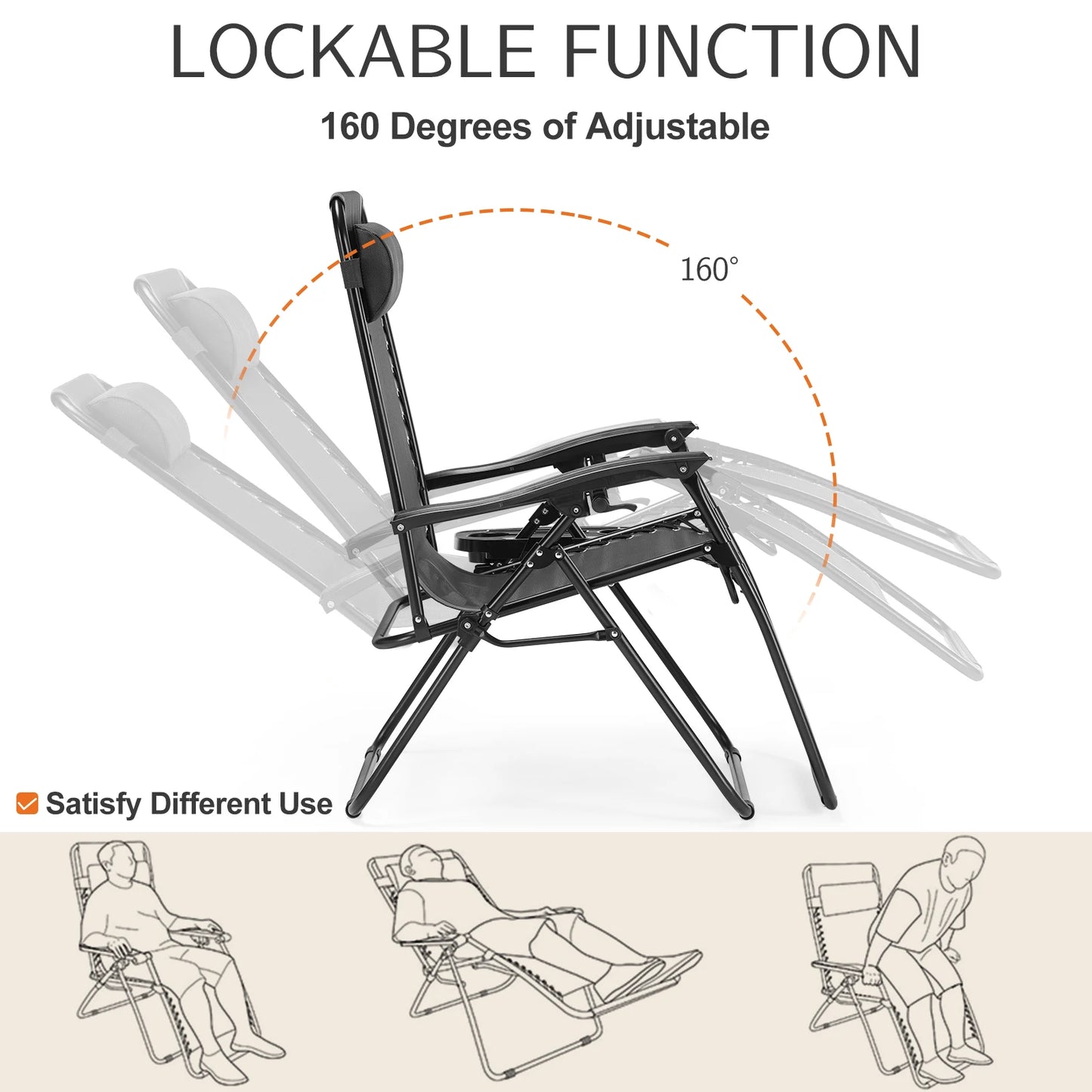 JHK Zero Gravity Lounge Chair With Cup Holder Tray