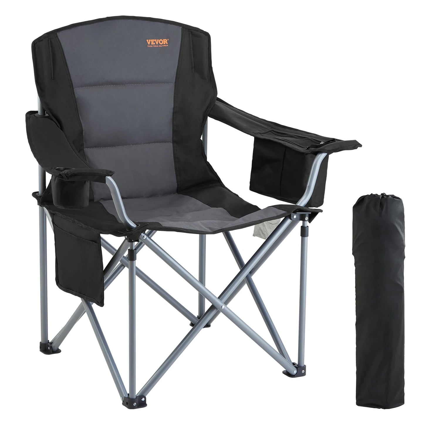 VEVOR Camping Folding Chair with Lumbar Back Support and Pockets