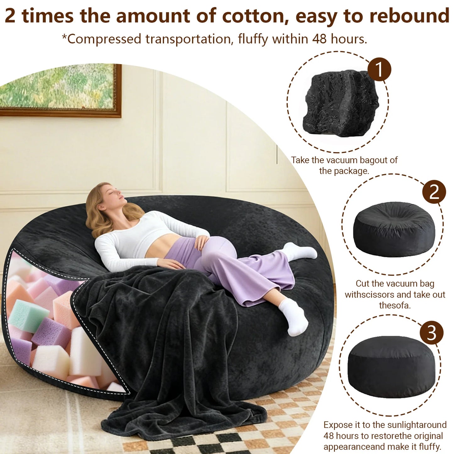 Adult Memory Foam Beanbag Chair With Washable Flannel Cover