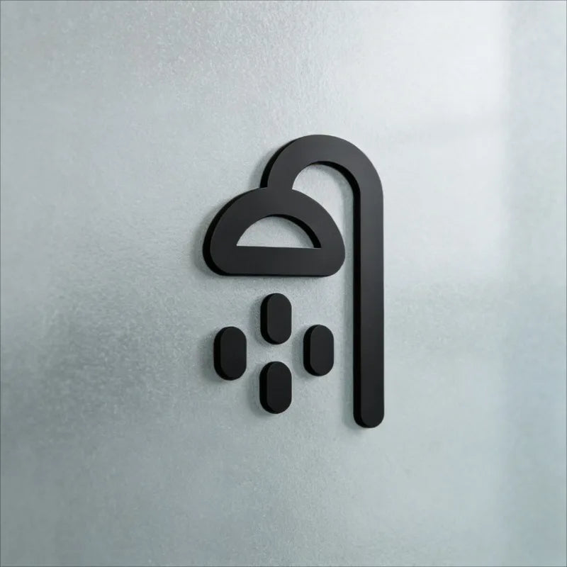 Laser-Cut 3D Acrylic Shower Symbol Sign Self-Adhesive Door Decor