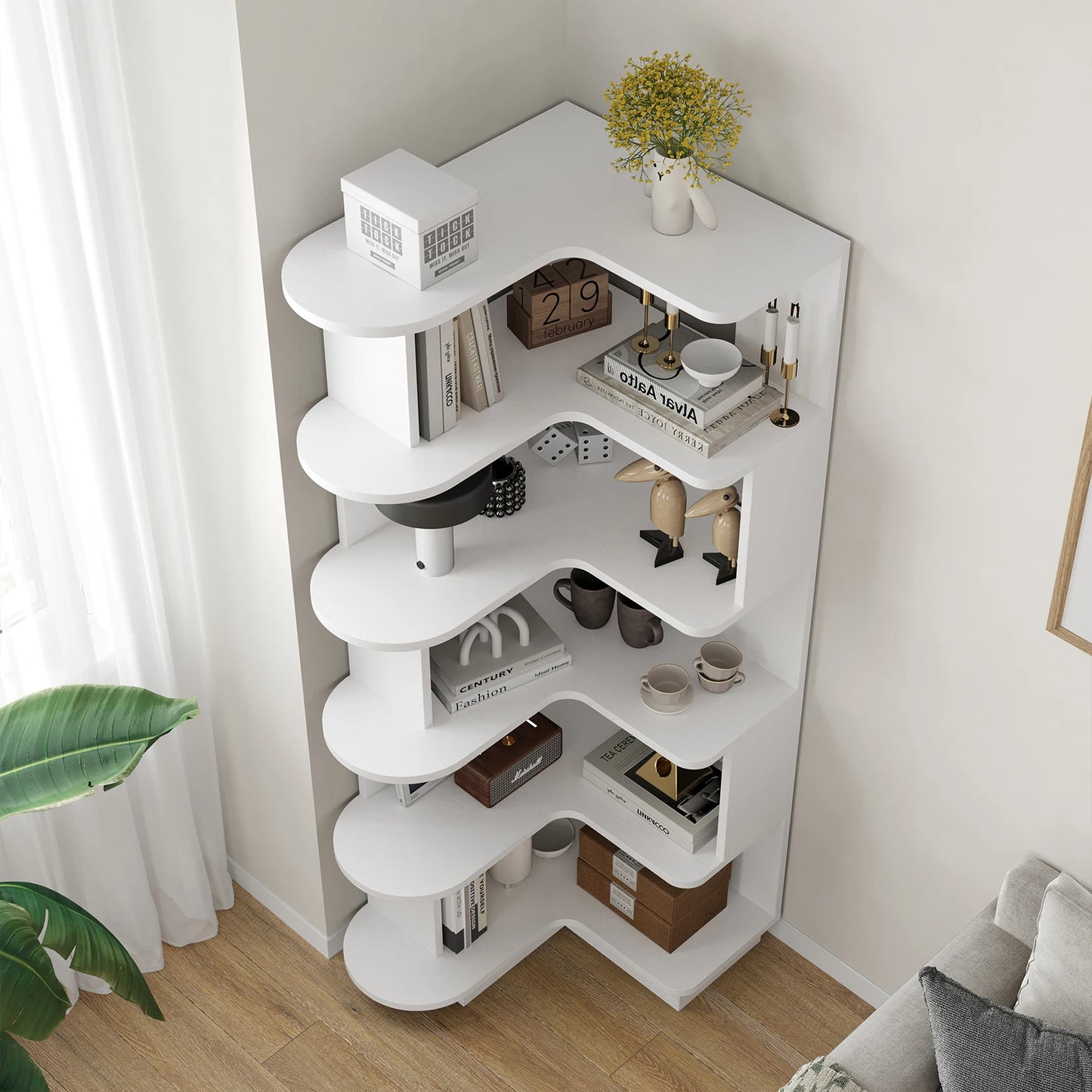 Farini 5-Tier Corner Bookshelf L-Shaped Freestanding Bookcase