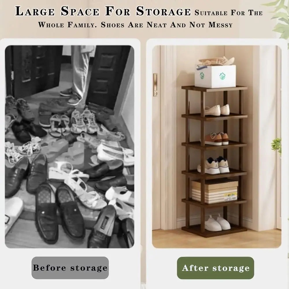 5-Tier Bamboo Shoe Rack Organizer for Small Spaces