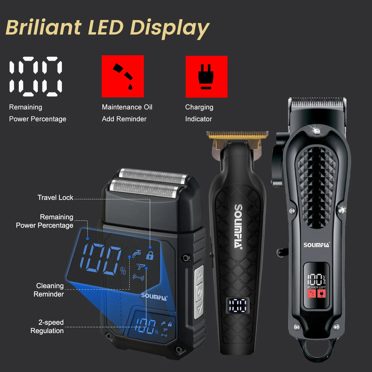 Solimpia Professional Hair Clipper Three Piece Cordless Set For Men