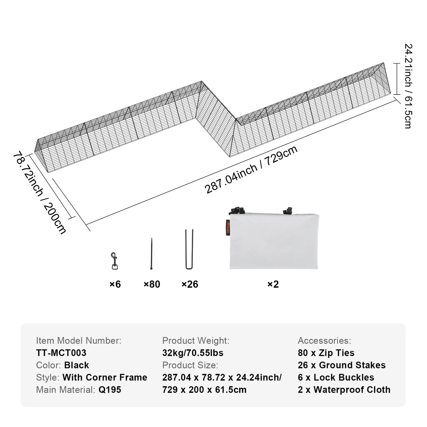 Chicken Tunnels 157.5 x 39.4 x 24.2 in for Yard Portable Chicken, rabbit, bunny, goose, duck, pet,for Outside Corner Frames