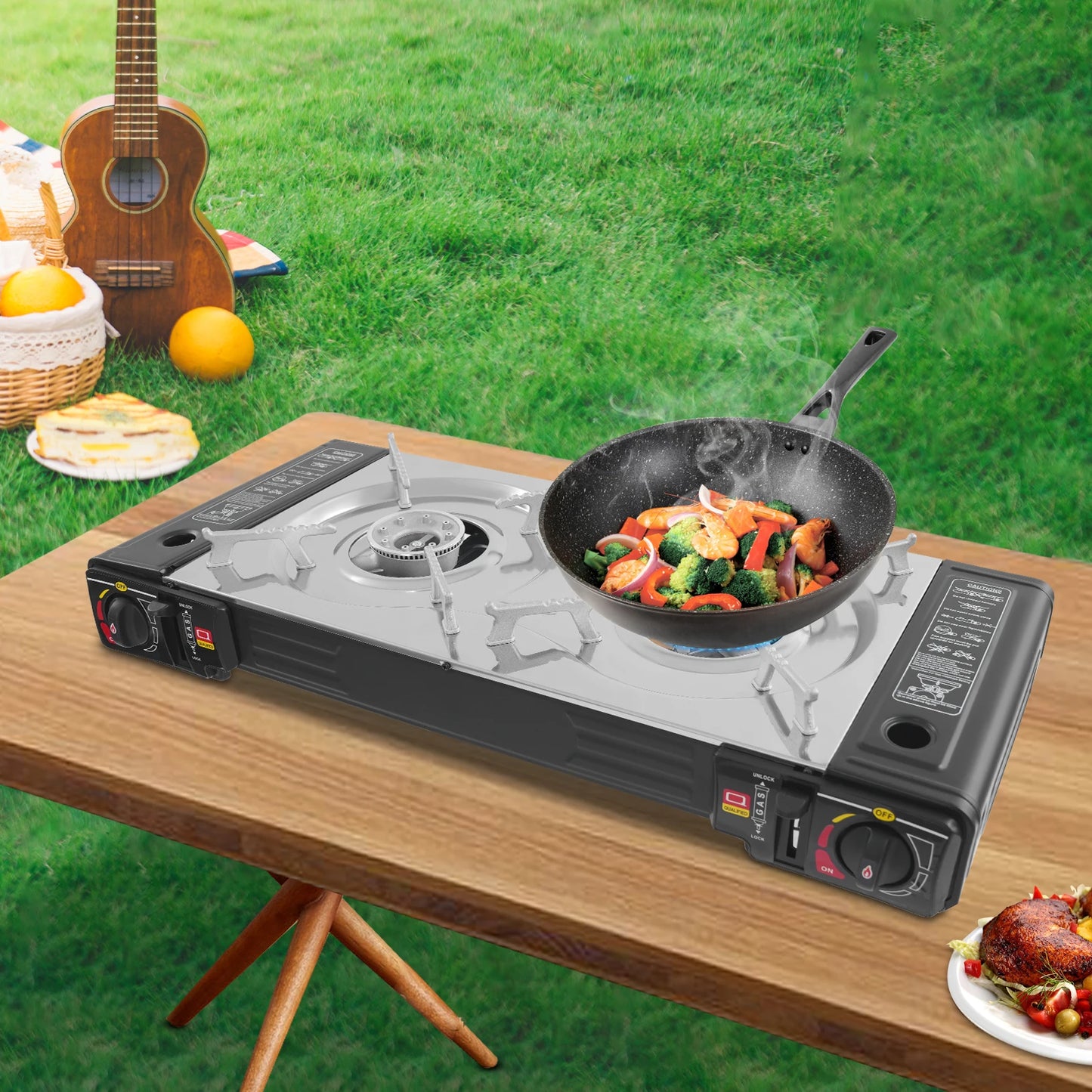 Two-Burner Camping Stove 2500W Butane Outdoor Burner