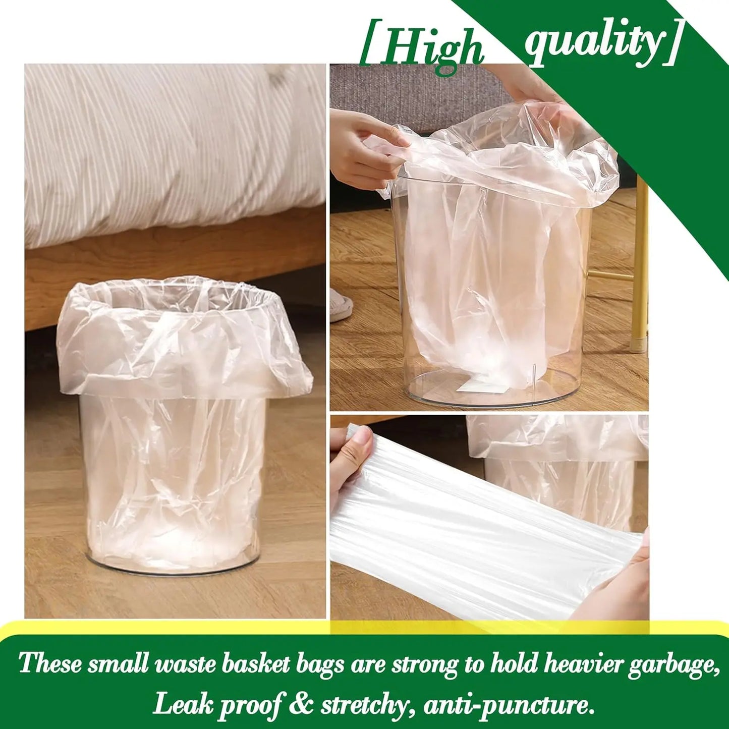 Small Clear Trash Bags Unscented Plastic for Home and Office