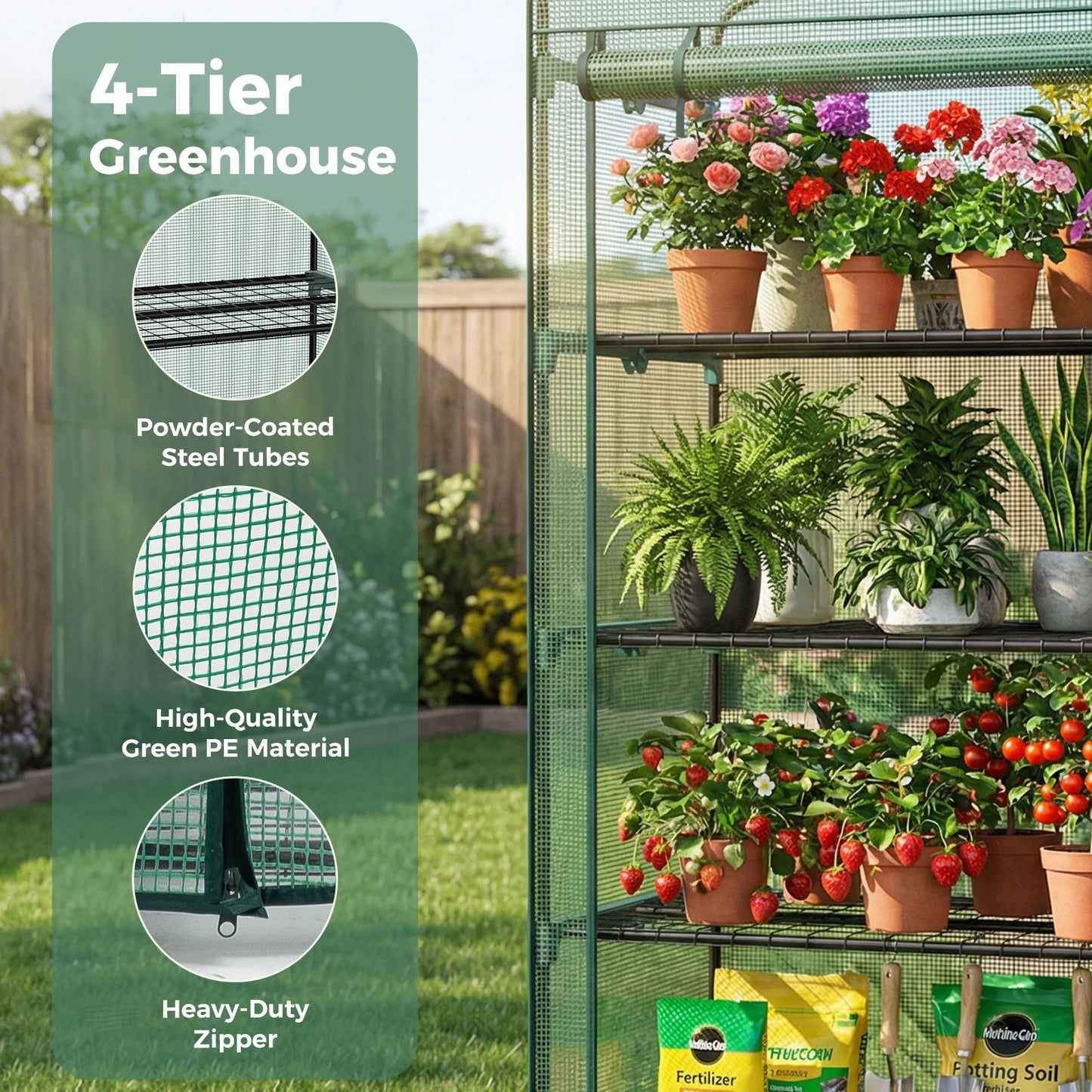 Portable Mini Greenhouse Multi Tier Rack With PE Cover Outdoor