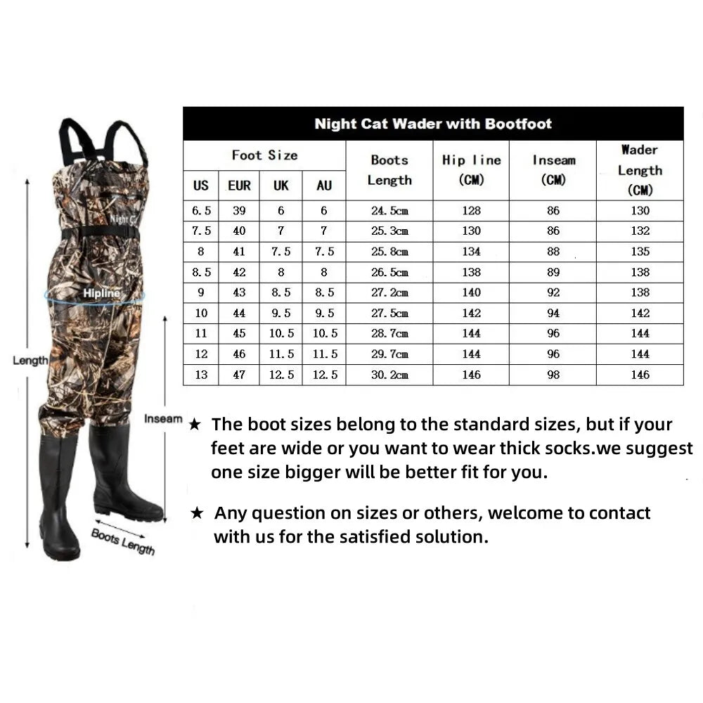 Night Cat Chest Waders Waterproof Bootfoot Belt For Men And Women
