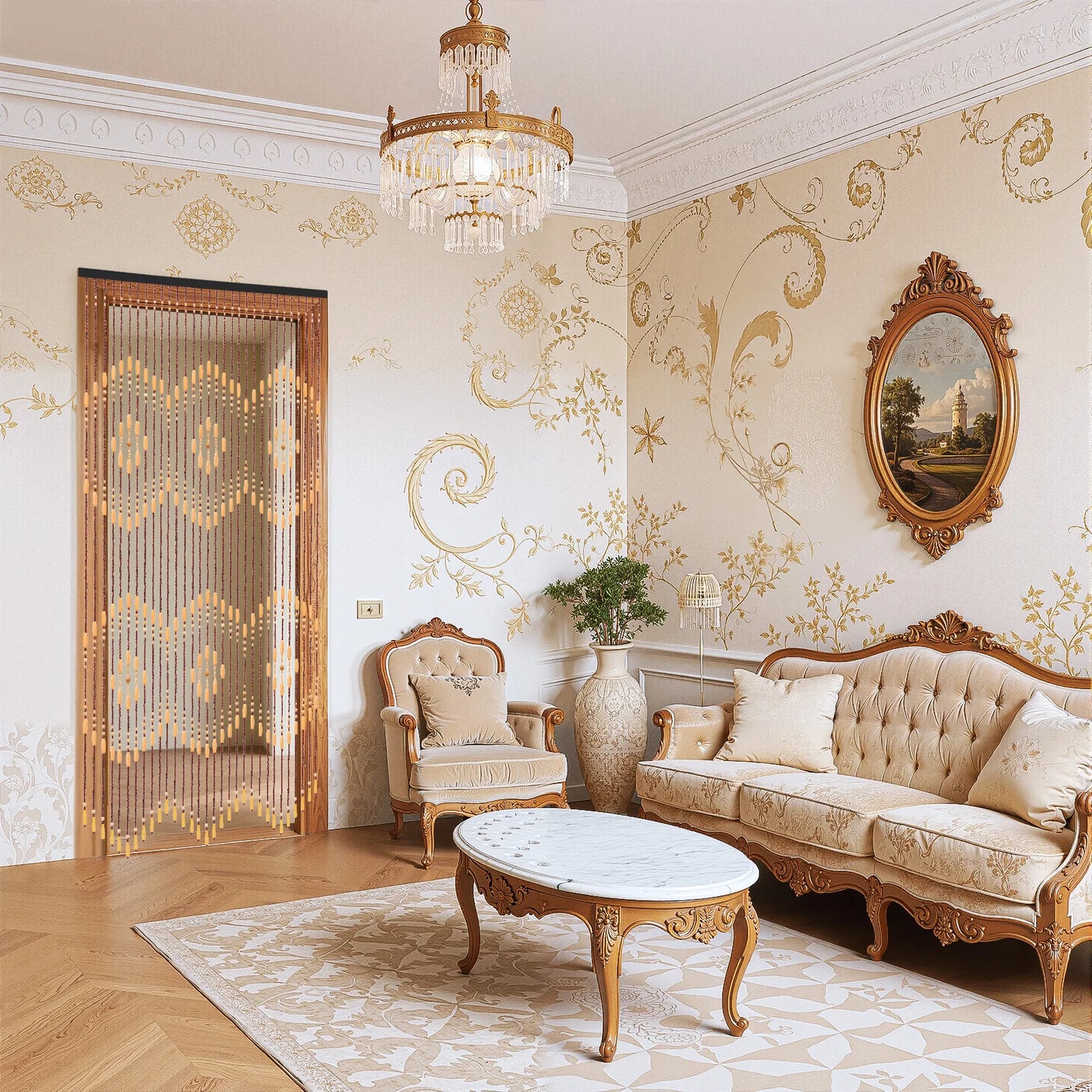 Bamboo Beaded Door Curtain Divider For Porch And Living Room