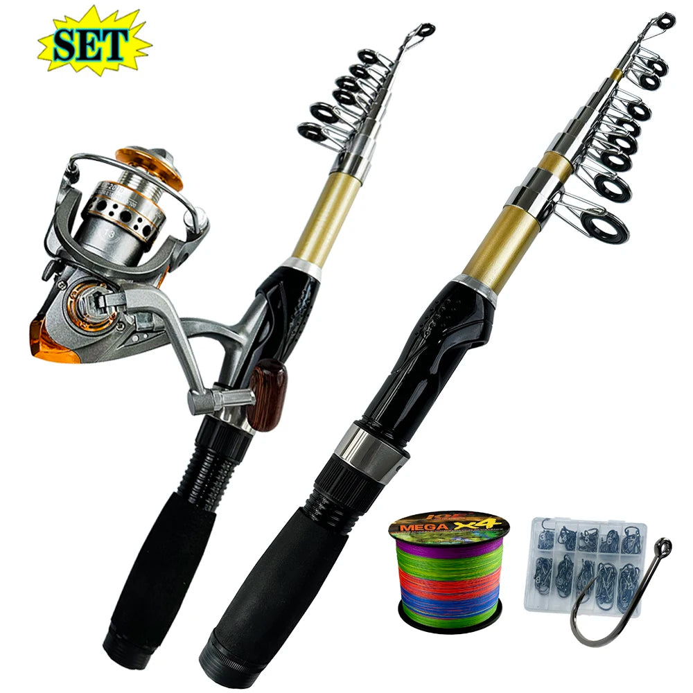 Portable Telescopic Fishing Rod Kit 1.5-2.1m Spinning Fishing Reel With Fish Line Hook Fishing Tackle