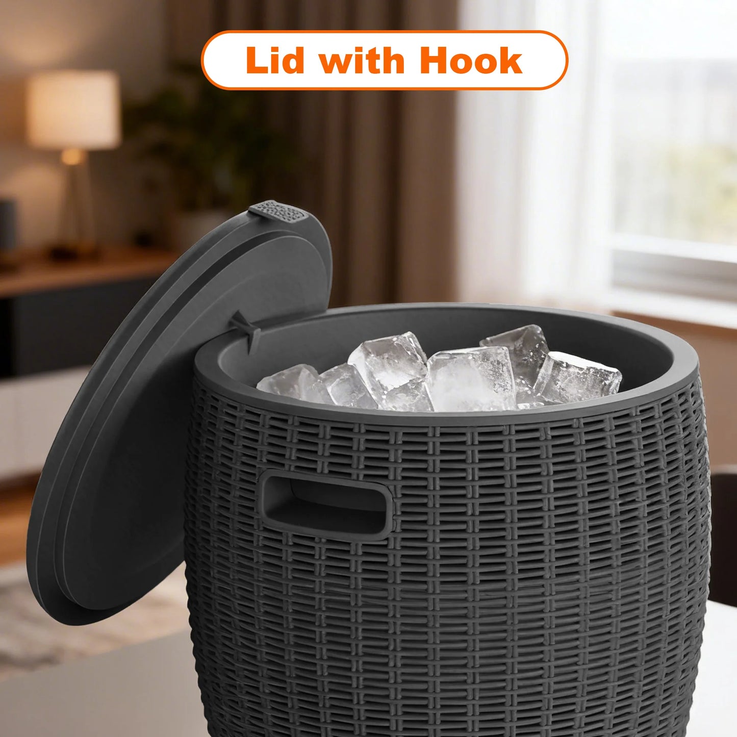 Rattan Texture Resin Ice Cooler Bucket For Outdoor Backyard Parties