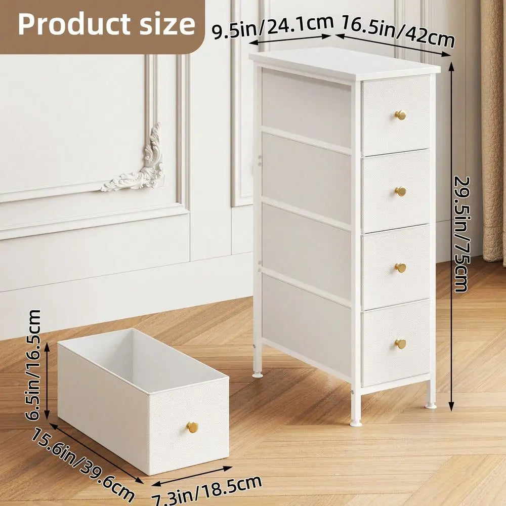 XMSJ 4 Drawer Narrow Fabric Storage Cabinet For Small Spaces