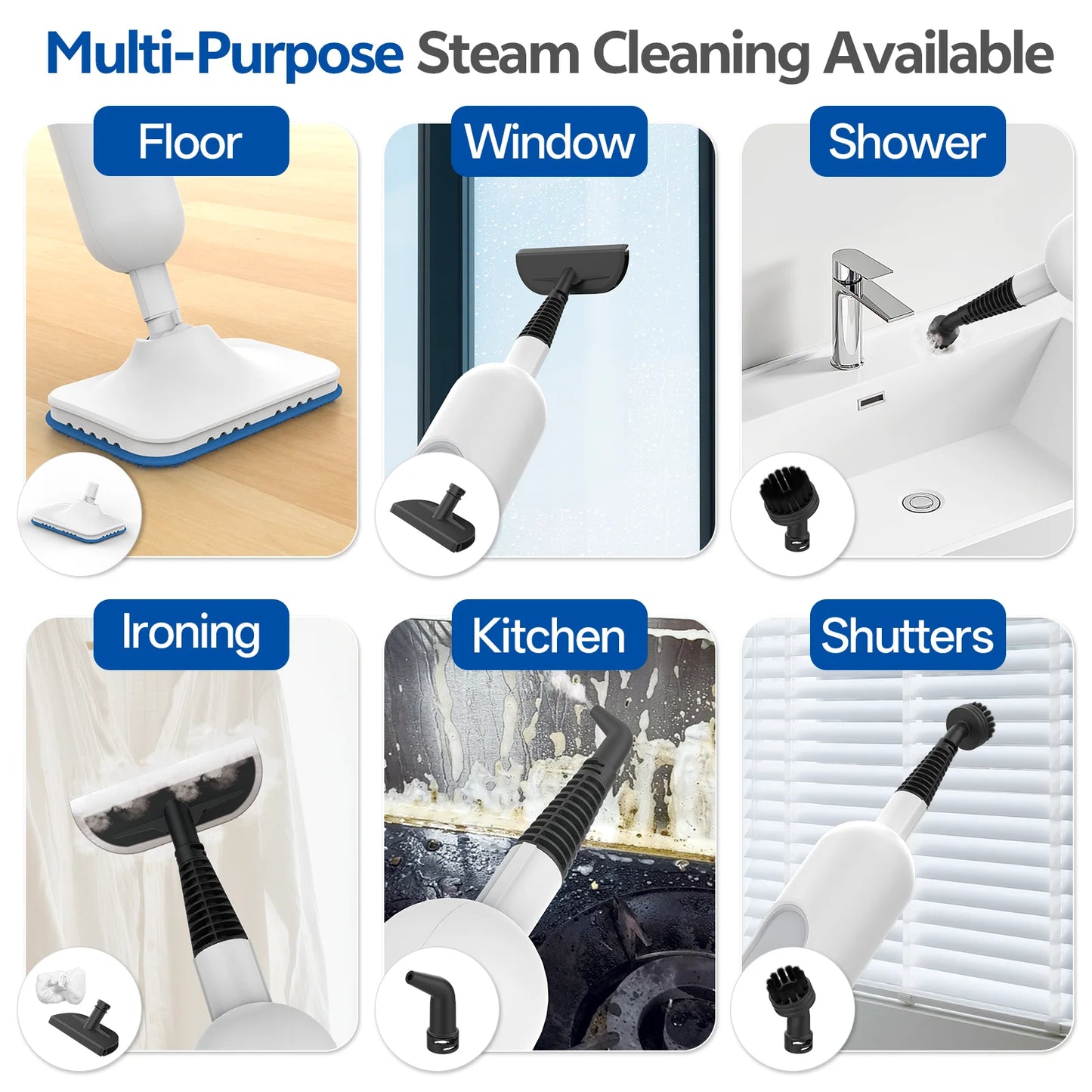 INSE 6-in-1 Powerful Steam Mop Detachable Floor Cleaner