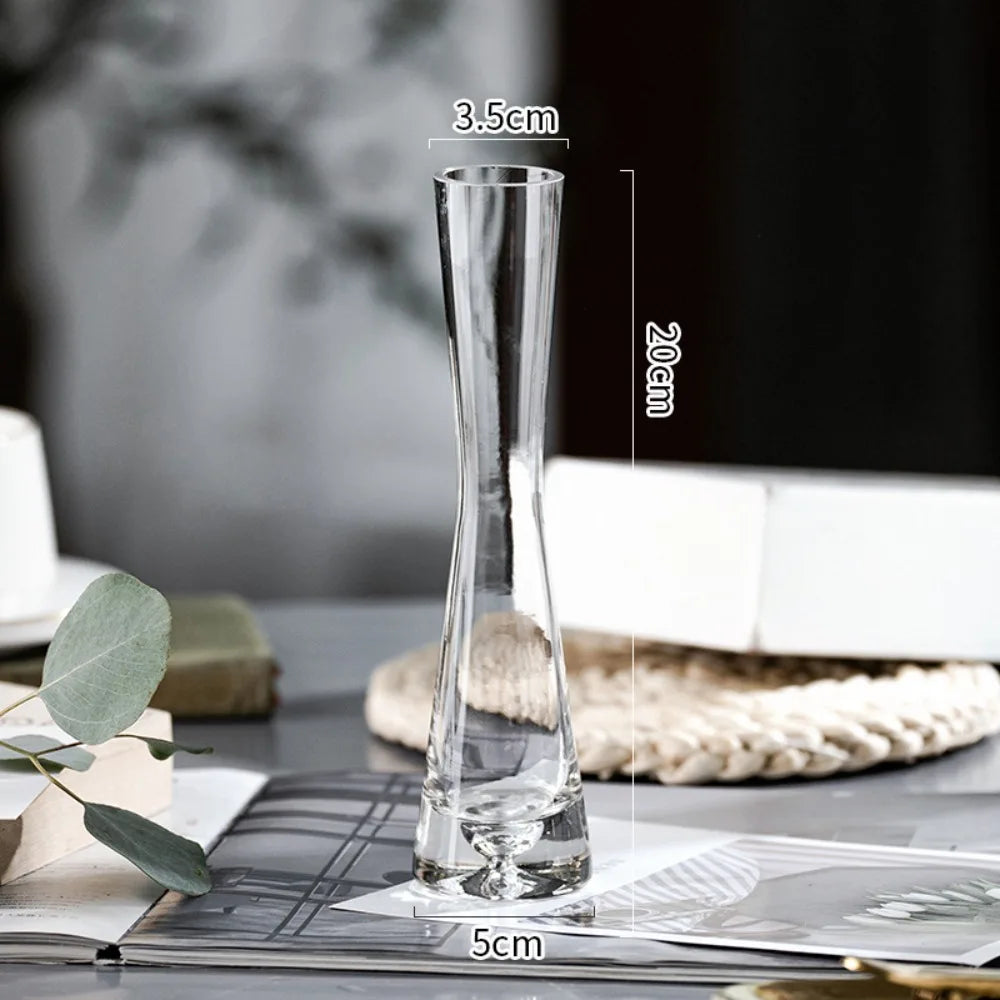 Clear Glass Slanted Mouth Vase For Modern European Home Decor