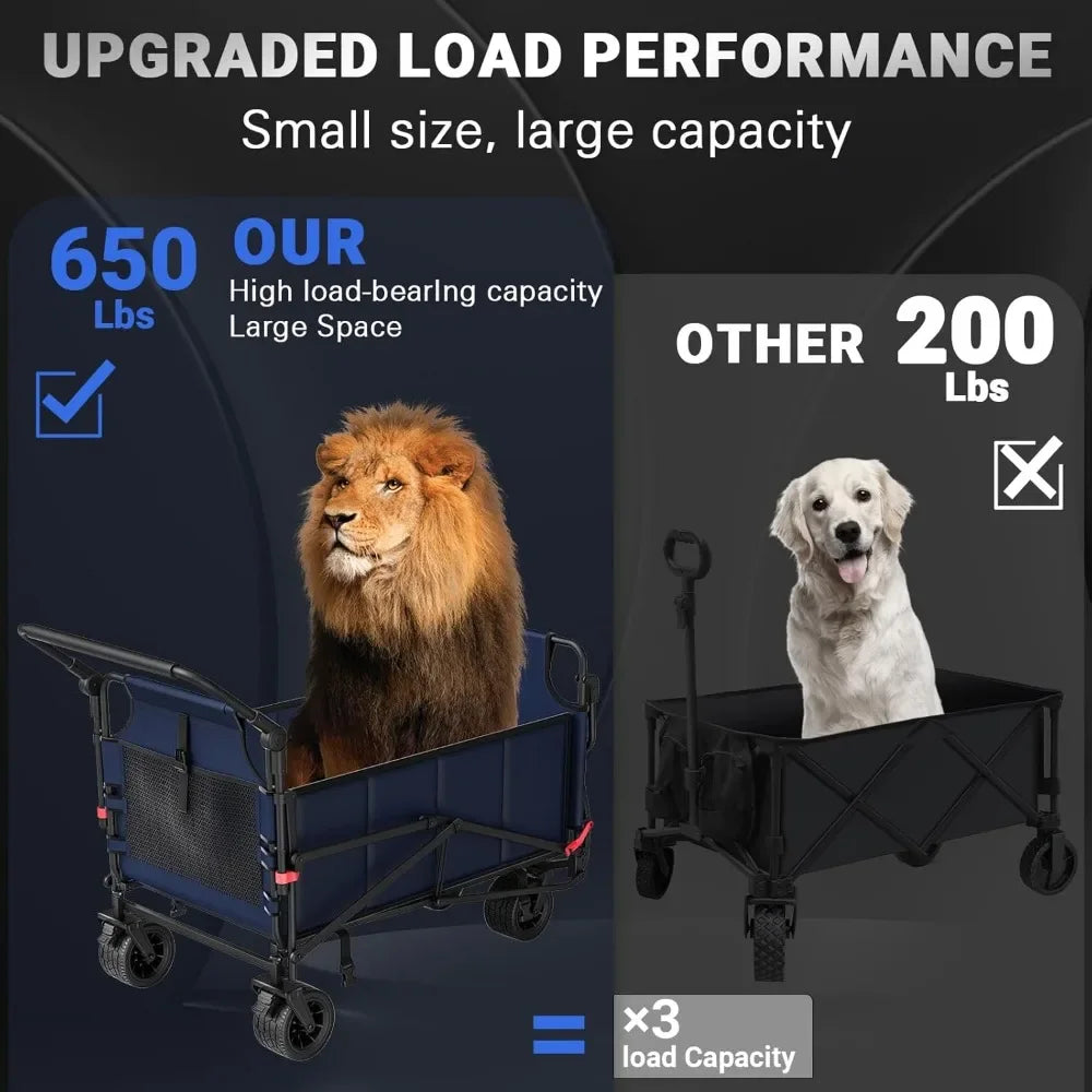 Heavy Duty Folding Wagon Cart With 650lb Capacity All Terrain