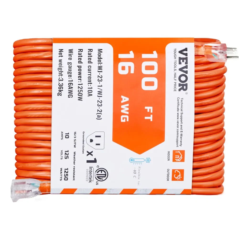 Heavy Duty Extension Cord 16AWG 10A Grounded Lighted End