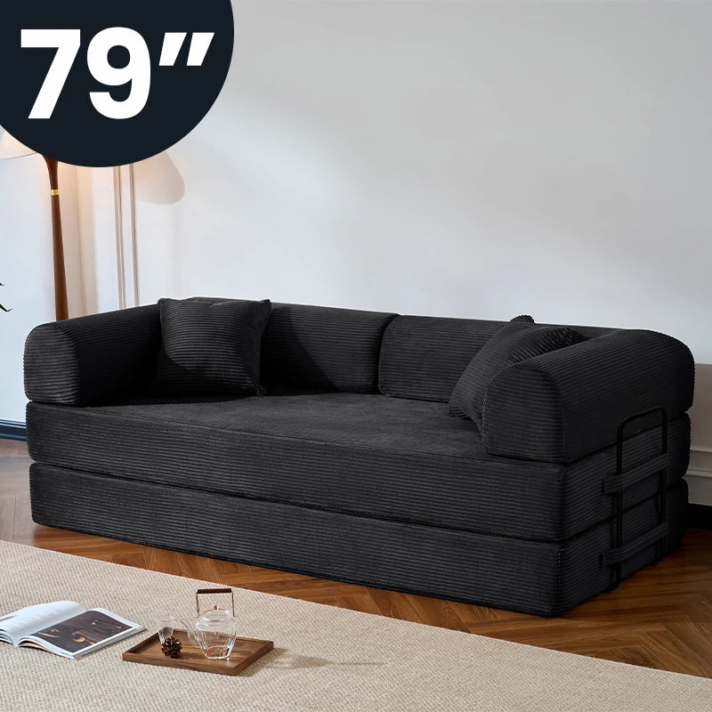 Corduroy Upholstered Folding Convertible Sofa Bed for Living Room