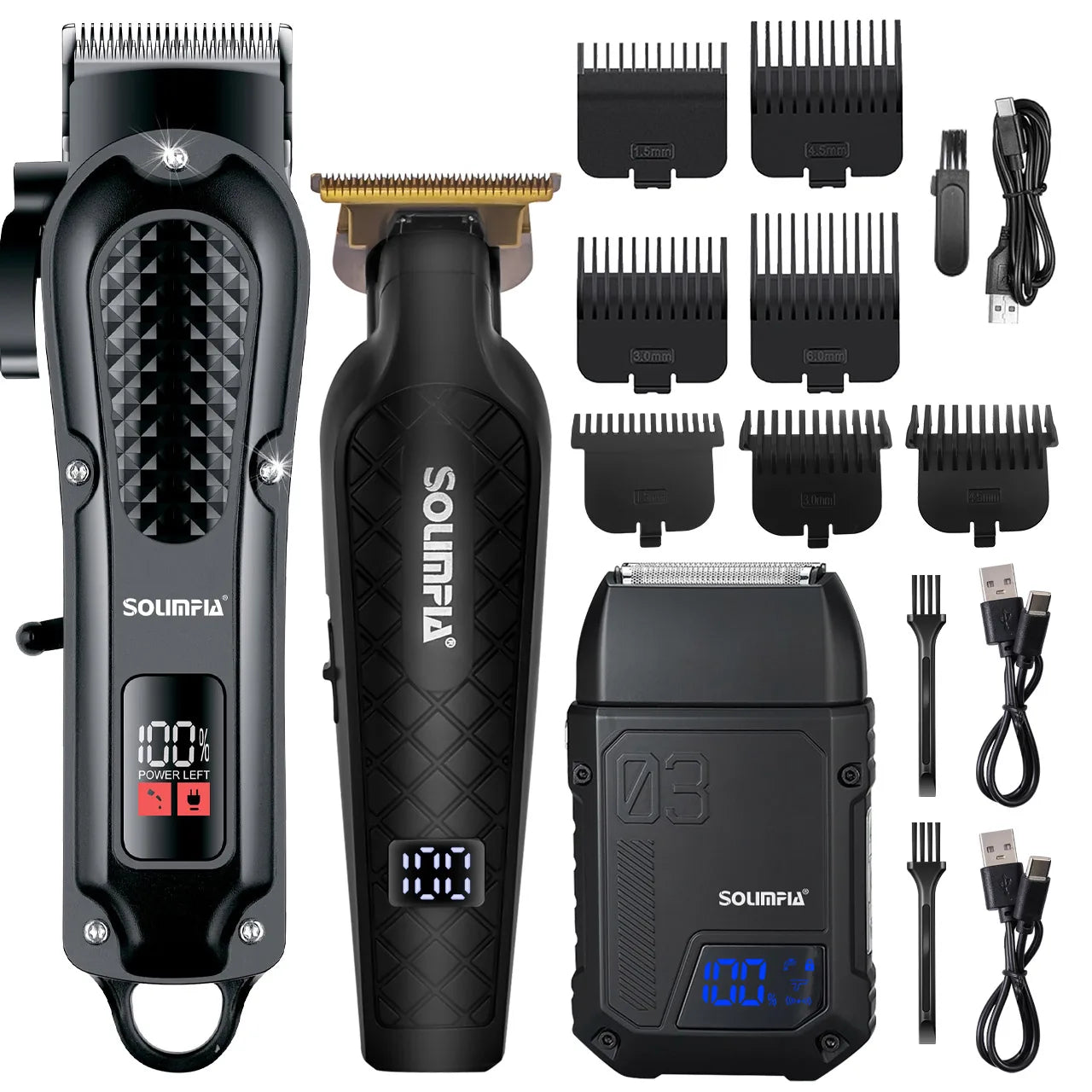 Solimpia Professional Hair Clipper Three Piece Cordless Set For Men