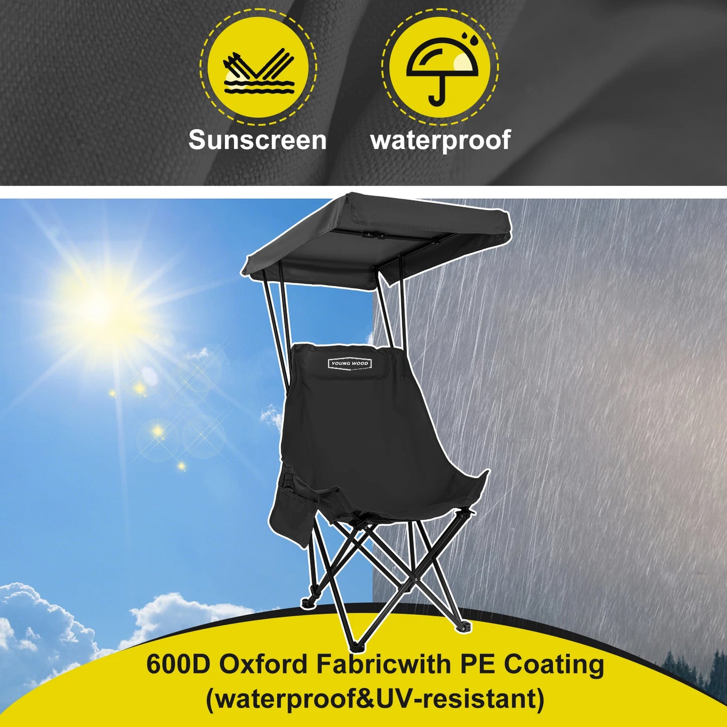 GERC Portable Camping Chair With Shade Canopy Foldable And Lightweight